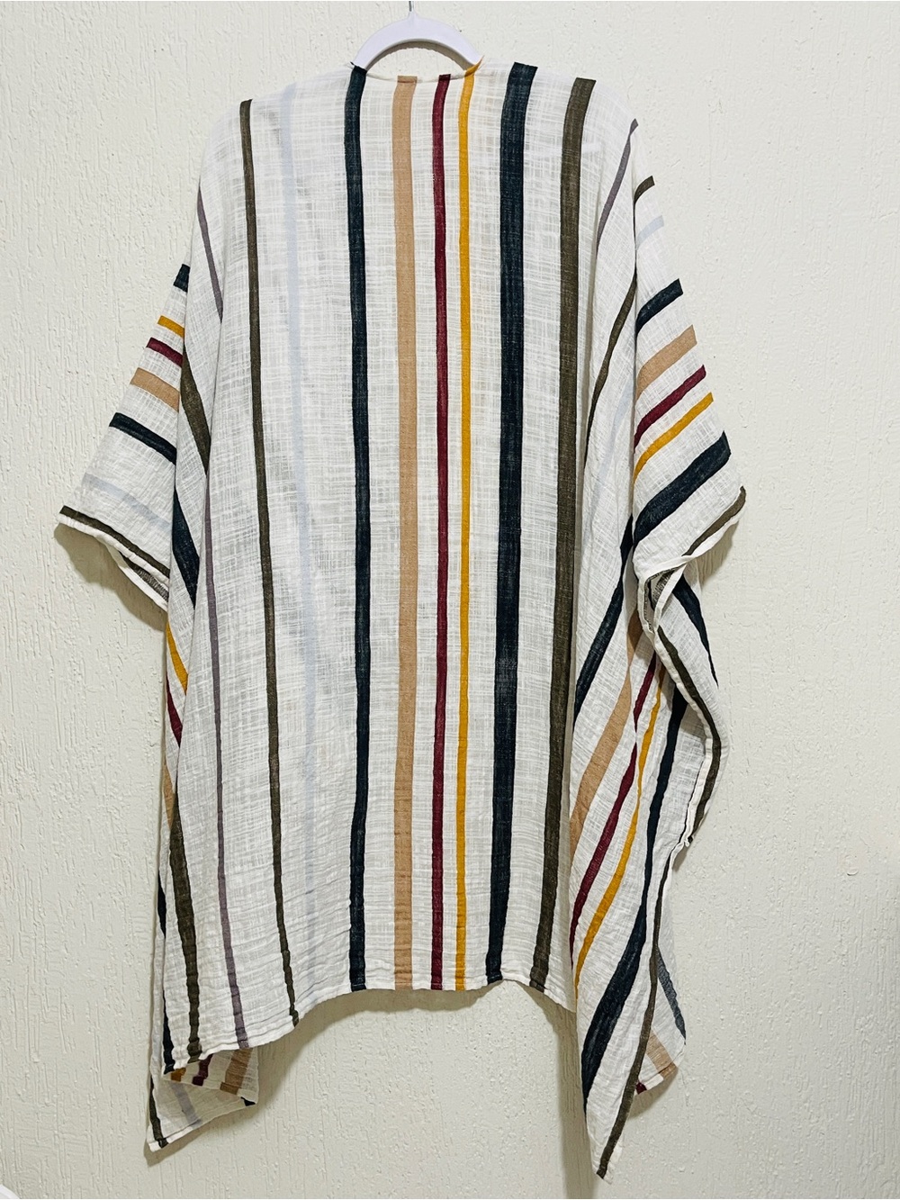 Free People Striped 100% Cotton Gauze Kimono Ruana Open Front Boho Cover Up - Picture 3 of 9
